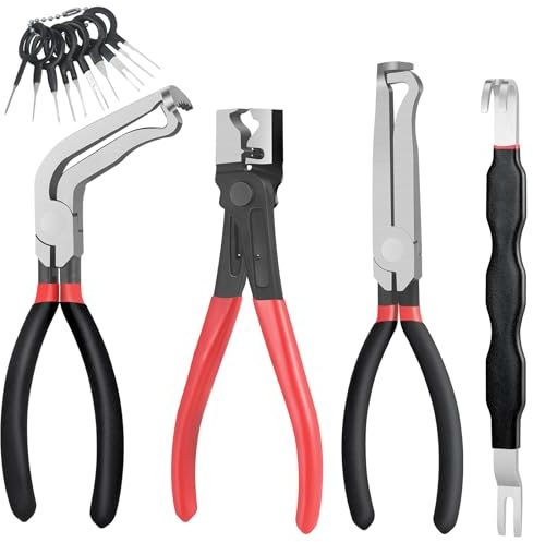 Huiguli 4 Pièces Pinces de Déconnexion Électrique, Pinces à Tronçonner avec 8 Outils de Démontage de Bornes, Séparateur de Connecteur Électrique Automobile pour Réparation (Noir)