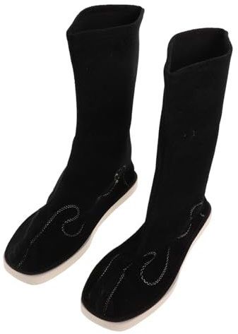 LIFKOME Chaussures Traditionnelles Chinoises Noires Hanfu pour Hommes Bottes -mollet Semelle Antidérapante en Caoutchouc, Confortables pour Spectacles Culturels et Performances
