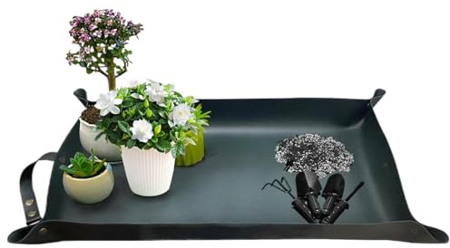 Ngbbby Tapete de Cuero Impermeable para trasplante de Plantas, tapete de plantación portátil Plegable para Plantas de Interior, Verde, Bandeja para macetas, jardinería, 17x30 Pulgadas