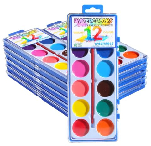 12 Pack Palette Aquarelle Enfant, boîte de peinture aquarelle 12 couleurs avec pinceau, aquarelles solides pour école et loisirs créatifs, peinture à l’eau pour dessin, bricolage & projets artistiques