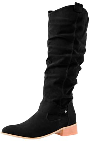Långa damvinterstövlar med rund tåparti, varma Mid Calf stövlar för tjock sula, rak klack, ren färg för sportiga fritidslooker