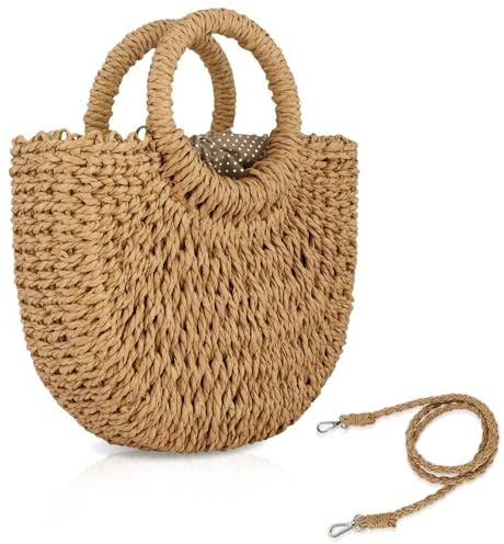 FENBEN Women Straw Crossbody Bag Summer Beach Weave Shoulder Bag Rattan (Brown)