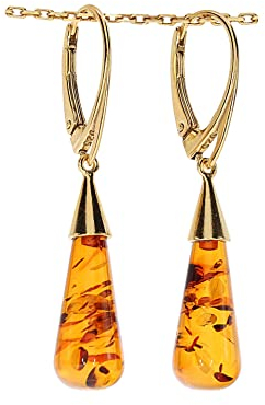 Bernstein Ohrringe Tropfen, Fassung 925/000 Sterling Silber vergoldet von Artisana-Schmuck