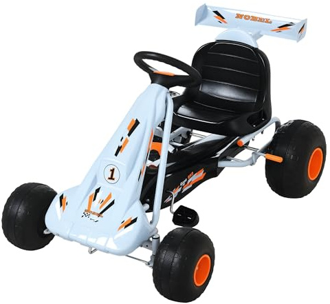 Aosom Pedal Go Kart Children Ride on Car Cute Style with Adjustable Seat, Plastic Wheels, Handbrake and Shift Lever, Light Blue