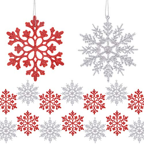 MELLIEX 24pcs Ornamenti Natalizi con Fiocchi di Neve Albero Pendenti Pendenti Decorazioni Natalizie con Fiocchi di Neve Glitter con Corde