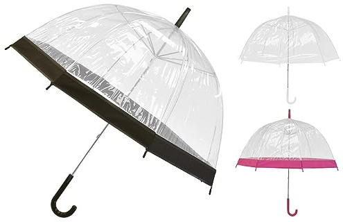 Celino™ 23''Large Clear See Through Dome Umbrella Ladies Transparent Walking Rain Brolly (Black)