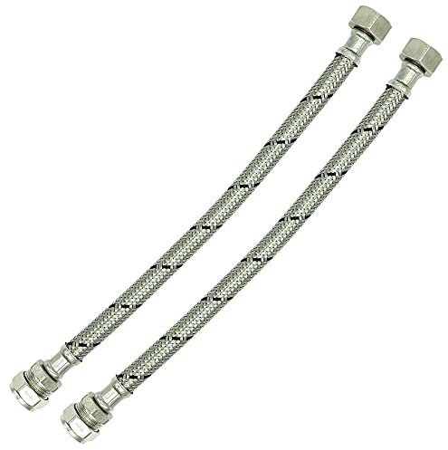 2X Reeds 15mm x 1/2inch Flexi 300mm Flexible Braided Tap & Inlet Valve Connector Pack of 2 WRAS Approved