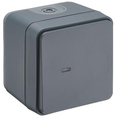 DEBFLEX - Cyklone - Bouton Poussoir Etanche avec Voyant Lumineux - Interrupteur Mural IP55 - Intérieur/Extérieur - Installation En Saillie - Anthracite - 75 x 75 x 65 mm