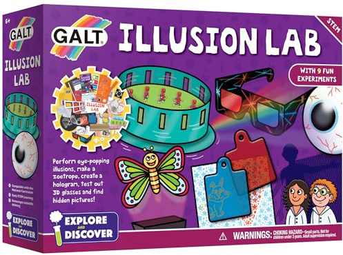 Galt Illusion Lab – Explore & Discover Science Kit with 9 Fun Eye-Popping Experiments for Kids – National Curriculum STEM Toys with 3D Glasses & Stereoscope Lenses, Educational Toys for 6+ Year Olds