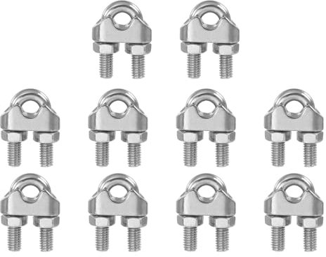 PATIKIL 5/16 Inch M8 Wire Rope Clamp Clip, 10 Pcs 304 Stainless Steel U Bolt Saddle Fastener for Rigging Rope, Wire and Cable