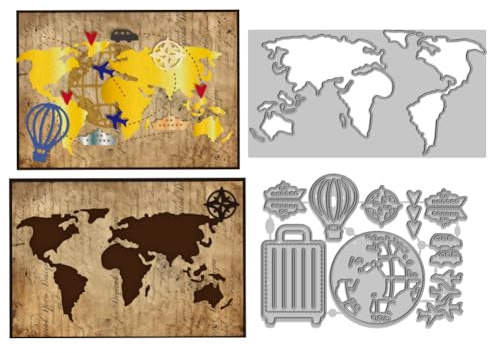 WADORN Tagli Fustellati per Il Taglio Della Mappa Del Mondo In Acciaio Al Carbonio, Tema Del Giramondo Metallo Fustelle Stencil Guida Alla Mappa Modello di Taglio per Mestiere di Scrapbooking