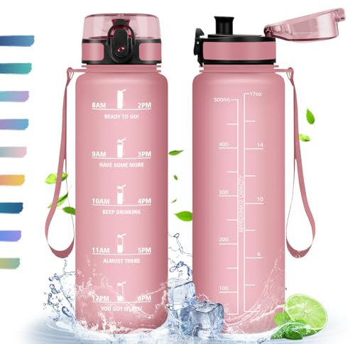 HoneyHolly Gourde, 500ml, Gourde Sport, Gourde Filtre et Marqueur de Temps, Sans BPA, Bouteille d'eau pour Sport, Fitness, Yoga, L'école, Bureau