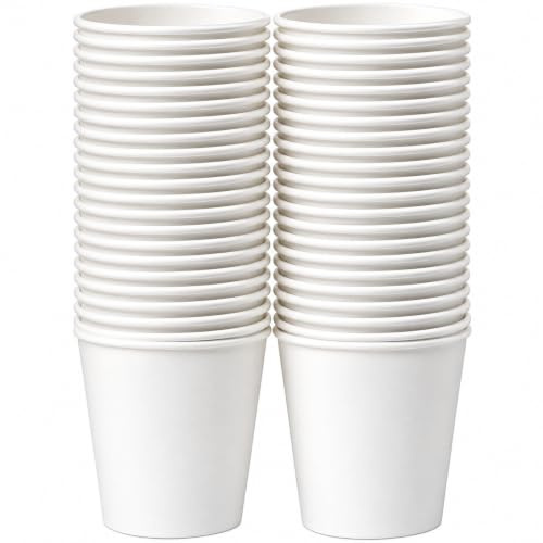 White Disposable Paper Cups, 8 oz, 50 Pack | Recyclable 8 oz paper cups for serving hot and cold drinks at home, in offices, meetings and events.