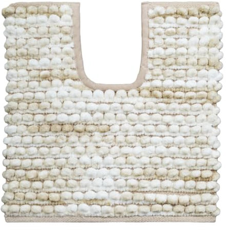 Allure Marl Chunky Bobble Pedestal Mat Non Slip - Super Soft & Absorbent Marble Effect U-Shape Toilet Mat 50 x 50cm (Natural)