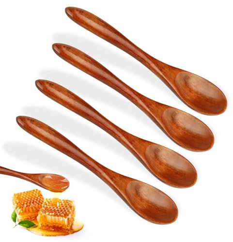 Cucchiaio da Cucina in Legno, 4 Pezzi Cucchiaio da Cucina per Mescolare, Legno Naturale, Lucidati a Mano, Lunga Durata per Miele, Caffè, tè, Cucina, Arrosto