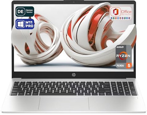 HP 255 G10 Business Laptop, AMD Ryzen 5 7530U, 32 GB DDR4 RAM, 1 TB PCIe SSD, 15.6 IPS FHD Display, AMD Radeon Graphics, QWERTZ Tastatur, Windows 11 Pro, Silber