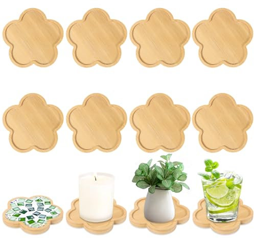 NVGVUP Lot de 8 dessous de verre vides en bambou pour travaux manuels, mosaïque, dessous de verre en forme de fleur, pour verres, gobelets, plantes, fournitures de mosaïque DIY