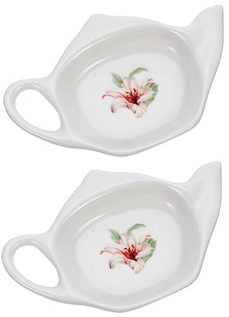 Holibanna Porta Bustine Di Tè in Ceramica Piccolo Vassoio Riposo Per Bustine Di Tè Resistente Facile Da Pulire Adatto Per Casa Hotel Ristorante Set Da 2 Pezzi