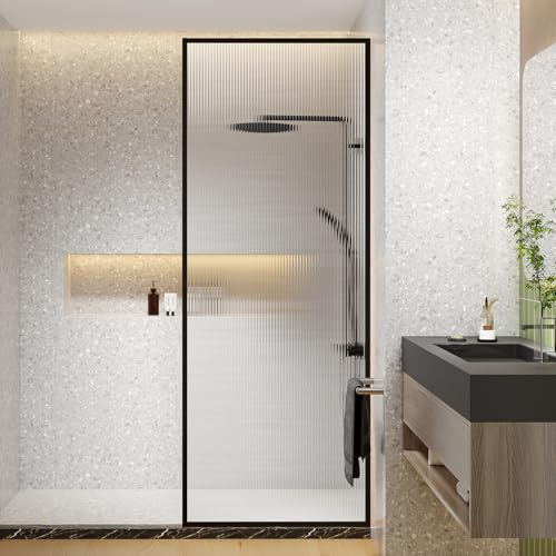 Dimaris Shower Door 34 X 78 Clear Tempered Fluted Glass Framed Shower Screen Door Shower Glass Panel for Walk-in Bathroom Shower, Nano Coating, Matte Black Finish