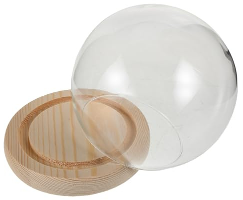 ABOOFAN Cloche Verre Transparente Ronde avec Socle Bois pour Exposition De Fleurs Et Objets Décoratifs Anti-poussière
