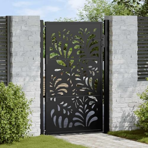 Générique Portail de Jardin Noir 105x155 cm Acier Conception de Vagues, Quincaillerie, Clôtures & barrières, Portillons, Noir, (Poids 22KG)