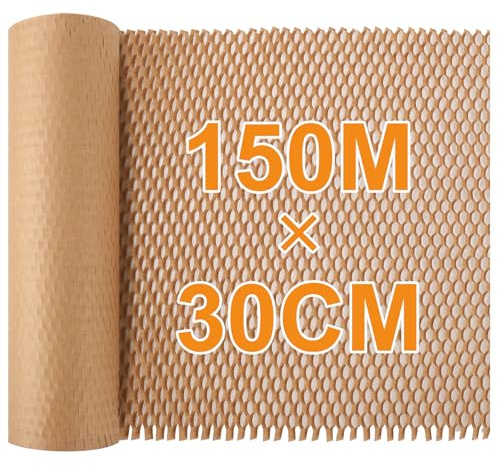 Dntorx Honeycomb Packaging Paper Bubble Wrap Paper 150M x 30CM - Kraft | Plastic-Free Kraft Paper, Expandable Honeycomb Cushioning, Tear By Hand, Reusable Wrap For Moving, Shipping and Gifts