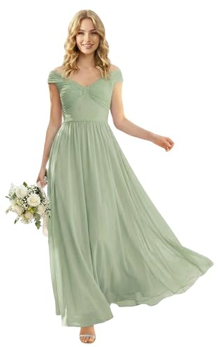 Ever-Pretty Abiti da Damigella Collo a V Senzamaniche Chiffon Maxi Gonna Svasata Menta Verde 46