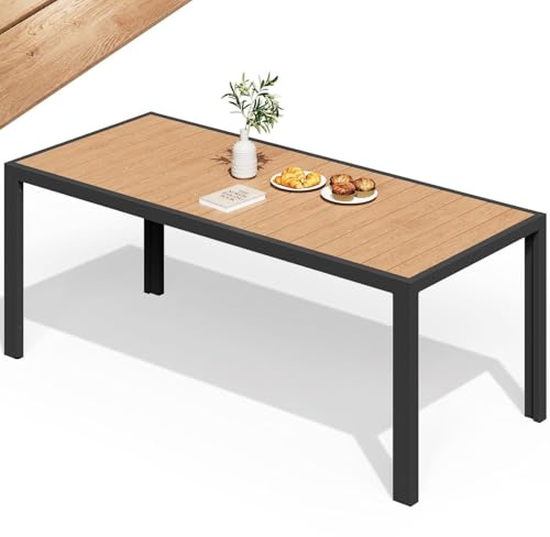 JUMMICO Tavolo da Esterno in Alluminio con Effetto Legno, Tavoli da Giardino Antiruggine HDPS, Tavolino da Esterno 189x80 per 8 Persone per Barbecue e Riunioni