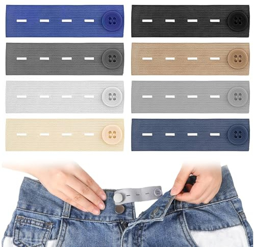 8 Pcs Rallonge Bouton Pantalon 8 Couleurs, Élargisseur Pantalon Bouton Jean Clipsable, Réglable Extension Pantalon Jeans, pour Femmes Hommes Taille Ajustable