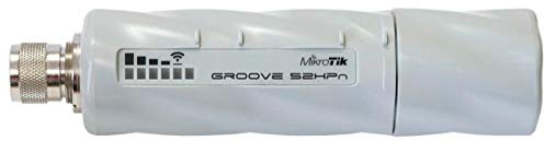 MikroTik GrooveA 52HPn. Ethernet LAN: 10,100 Mbits, Wi-Fi Transferencia de Datos (Max): 125 Mbits, memoria interna: 64 MB. Ganancia de la antena (Max): 6 dBi. Consumo de energía (maX.): 4,56 W,