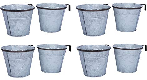 ARTECSIS 8er Set Pflanztopf mit Ringhalter, verzinkter Hängetopf, Blumentopf für Balkon Garten Geländer Palette 15 Ø