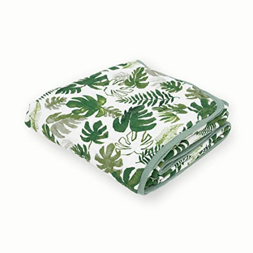 Little Unicorn - Coperta premium in mussola di cotone al 100% - Coperta trapuntata traspirante - Coperta per gattonare - Coperta morbida - Design dipinto a mano - 120 x 120 cm (Tropical Leaf)
