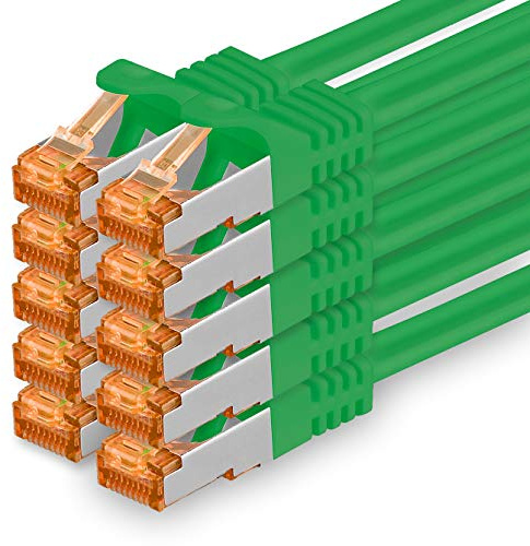 1aTTack.de 1,5m - Cat.7 Netzwerkkabel Grün - 10 Stück Gigabit Ethernet LAN Kabel 10000 Mbit s Patchkabel Cat7 Kabel S FTP PIMF Schirmung LSZH Cat.7 Rohkabel Rj45 Stecker Cat 6a - 10 x 1,5 Meter