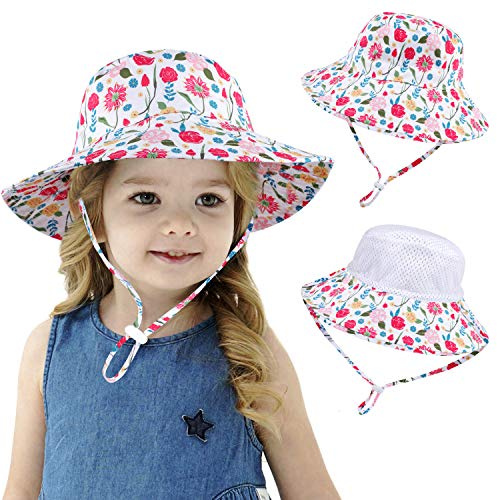 AYPOW Unisex Bucket Hat Kids Sun Hat, UPF50 Sun Protection Foldable Summer Beach Sun Cap with Adjustable Chin Strap,Aged 1-6 Baby Boys Girls Children