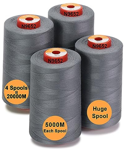 New brothread -28 Options- 4 Large Cones 5000M Sewing Thread 40S/2 (Tex27) | 100% Spun Polyester All Purpose for Sewing, Quilting, Piecing, Serger and Overlock - Grey