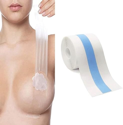 Cinta Adhesiva Pecho para Cuerpo Lencería, Cinta para Mujer Elevación del Busto Cinta de Levantamiento de Senos Tetas Invisible ideal para Vestido sin Hombro de Noche Escote V, 5CM x 5M (Transparente)