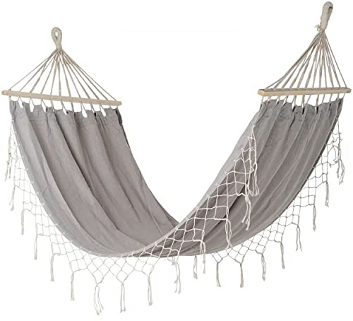 Hogar y Mas Hamaca Colgante Exterior Gris Flecos ALGODÓN 255X80X28CM