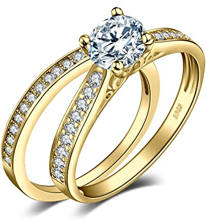 JewelryPalace Verlobungsring Paar Eheringe Ring Silber 925 Damen, Zirkonia Silberringe Trauringe Vorsteckring Hochzeitsringe Antragsring Memoirering Ewigkeitsring Ringe Set, Damen Schmuck Vergoldet 53