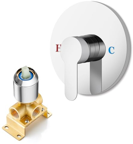 Heyalan Bathroom Shower Valve Mixer Single-Function Single Handle Trim Kit Wall Mount Brass Faucet Shower Rough-In Valve,Female Thread,Round,Polished Chrome