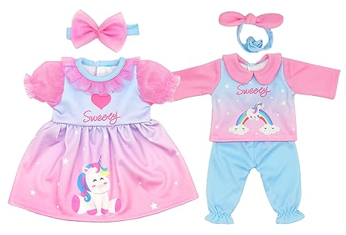 ZWOOS 2er-Pack Puppenkleidung für BabyPuppen 35-43 cm, Outfit im Einhorn-Stil, kompatibel mit New Born Baby Puppen, Geschenke für Mädchen, Kinder