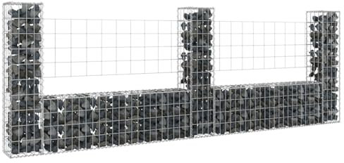 ZEYUAN Cesta de gaviones Forma de U 3 Postes de Hierro, Gaviones para Muros, Arriate De Gaviones, Cesta De Piedra Gaviones, 260x20x100 cm