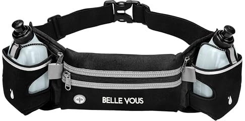 Belle Vous verstellbarer Laufgürtel mit 2 Flaschen - 2x 250ml Flaschen - reflektierende Handytasche für joggen - Wasserdichter Jogging Laufgürtel mit Handy Tasche - Running Belt