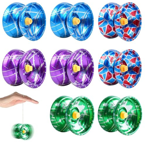Lotvic 8 Pcs Metal Yoyo - Responsive for Kids Beginners, Trick Ball With Sturdy String, Stable Professional, Multipack Colorful Alloy for Kids Party Favors (Packaging Color Random)