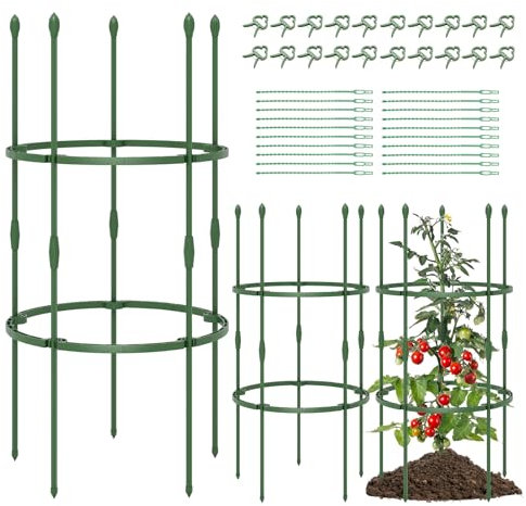 GOPLUS Lot de 3 Treillis de Jardin D50x102M, Support pour Plantes Grimpantes, Cages à Tomates, Soutien Réglable, Supports 2 en 1 pour Vignes Grimpantes, Fleurs, Légumes, pour Jardin (Vert)