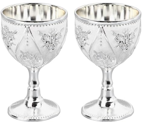 Lot De 2 Gobelets Vintage, Gobelet à Vin Médiéval, Calice à Vin En Métal Cuivre, Verres à Shot En Relief, Mini Tasses De Communion, Gobelet à Vin, Tasse à Vin Royale, Motif De Fleur De Rose(argent)