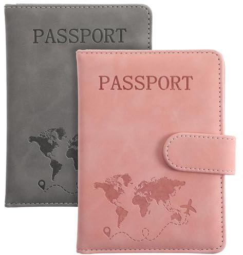 AOZUO 2 Stück Reisepasshülle mit RFID Shield,Passport Hülle,Reisepass Organizer Hülle Passport Holder Cover Urlaub Portable Impfpass Organiser Reisemappe für Reisedokumente Reise Dokumente
