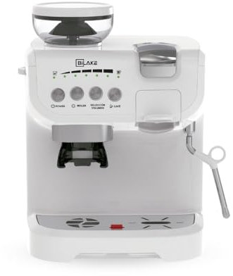 Bilake Cafetera Blanca | Espumador de leche | Cafetera automática con molinillo | Espreso y capsulas compatible nespreso y dolce gusto