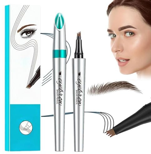 Augenbrauenstift, 3D Microblading Augenbrauenstift Wasserfest, Magischer Augenbrauenfarbe Eyebrow Pencil mit 4 Gabelspitze Applikator, Erzeugt Mühelos Natürlich Aussehende (Stil A-02# Dunkelbraun)