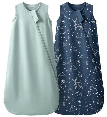 Mosebears Saco de Dormir de Algodón de 0,5 TOG para Bebés, Verano - para Niños y Niñas(Sage&Blue,S(0-6 Meses))