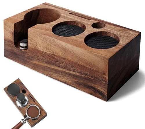 GBKDQQ Tamperstation 58 mm, Tamperstation i walnuss, tillbehör för barista och espressomaskin, tamping station för espressotillbehör med silikonkudde, justerbar